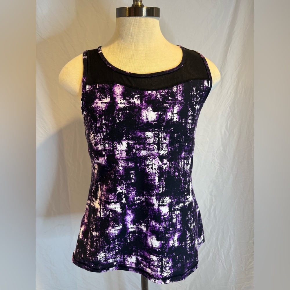 Torrid Black and Purple Abstract Athletic Tank Top With Built In Bra